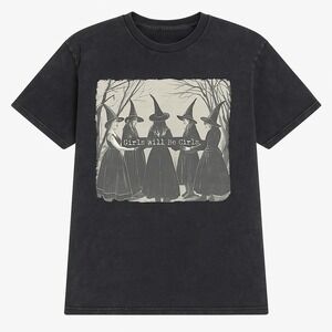 XL Witch Women's Cotton Graphic Tee T Shirt "Girls Will Be Girls" Cute Witches